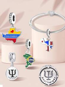 1 PC 925 Sterling Silver Columbia Various Countries Pendant Charm Pendant Ball Suitable For Bracelets DIY Women's Jewelry,Affordable Back To School Jewelry Back To School Essentials - Silver - View 4