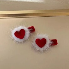 4 件装新款心形和蝴蝶结蓬松圣诞发夹，可爱发夹，适合马尾辫，时尚派对发饰 - 紅色 - 查看 11