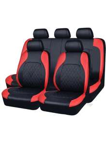 9pcs Universal Luxury Quilted PU Leather Car Seat Covers For 5-Seater Vehicles, Split Front And Rear Bench Seat,Airbag Compatible, Breathable, Anti-Slip Cushion Protector For Car, SUV, Sedan, Van, Automotive Interior Covers, Airbag Compatible, 9PCS Included : 2 Front Seat Covers, 1 Backrest Cover, 1 Back Seat Cover And 5 Headrest Covers.