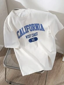 Vintage Casual Print Casual Crew Neck Short-Sleeved Slim Fit Women's T-Shirt - 白色 - 查看 1