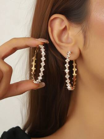 1 par de pendientes de aro clásicos y con cristales a la moda para mujeres, adecuados para uso casual, fiestas, y discotecas