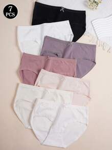 7 pièces/Set Culottes basiques confortables avec nœud papillon de couleur unie