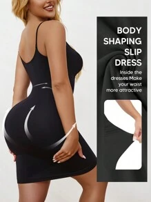 Women's Shapewear Slip Dress, Adjustable Straps Full Lining Seamless Camisole, Suitable To Wear Under Dresses Casual Black - Black - View 3
