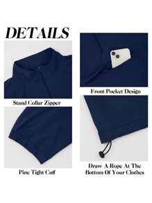 SANOPY Men's Casual Quarter Zip Pullover Sport Lightweight Jacket Hiking Golf Men Standing Tie Pocket - 藏蓝色 - 查看 6