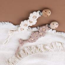 1 件手工奶嘴夹，时尚编织奶嘴链和山毛榉木奶嘴夹，适合日常使用 - 彩色 - 查看 3