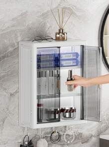 1 pieza Caja de almacenamiento montada en la pared, con puertas dobles magnéticas, para almacenamiento de especias en la cocina y cosméticos en el baño