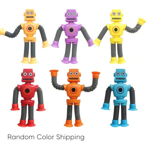 Bendable Robot Figures, 4pcs Flexible Men, Telescopic Suction Cup Robot Toy, Telescopic Pop Tubes, Fidget Tubes Sensory Toys