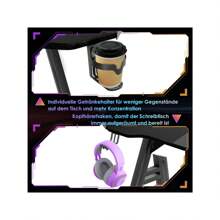 LILIIN 120/ 140/ 160 x 60cm Gaming Tisch Gamer Schreibtisch A-förmiger Computertisch mit RGB LED-Licht, Kohlefaseroberfläche Ergonomischer Eckschreibtisch mit Getränkehalter und Kopfhörerhaken