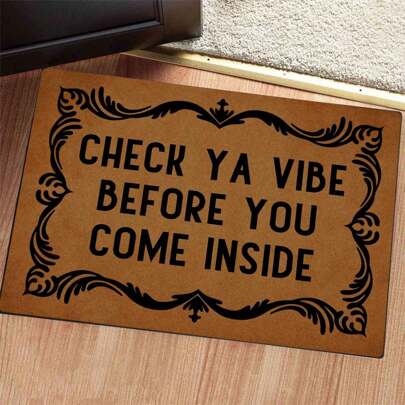 Entryway Rug Funny Front Indoor Door Mat Bathroom Rug Check Ya Vibe Before You Come Inside Non Slip Washable Mat Home Decor Mat Anti-Slip Novelty Prank Gift Mats 23.7"(L) X 15.9"(W)A Home Bathroom Decor Floor Carpet Outdoor Rug Door Mat Fall Decor Entryway Decor