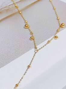 1 件不锈钢 18K 镀金长流苏串珠链项链，女士不锈钢圆珠流苏吊坠项链礼物 - 金色 - 查看 4