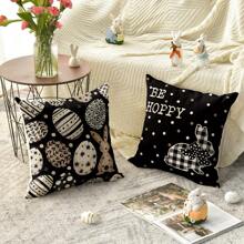 4pcs Easter Bunny Egg Black Pillow Case, Sofa Cover, Single-Sided No Pillow Insert - Black - View 3