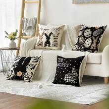 4pcs Easter Bunny Egg Black Pillow Case, Sofa Cover, Single-Sided No Pillow Insert - Black - View 6