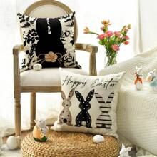 4pcs Easter Bunny Egg Black Pillow Case, Sofa Cover, Single-Sided No Pillow Insert - Black - View 5