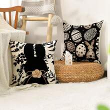4pcs Easter Bunny Egg Black Pillow Case, Sofa Cover, Single-Sided No Pillow Insert - Black - View 4