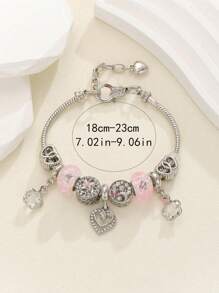 1pc Romantic Heart & Flower Beaded Bracelet, Versatile Accessory For Women Valentines,Mom,Mother,Mother's Day,Gift