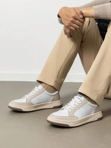New 2025 Men's Modern Casual Fashion Dual-Color Outsole College Walking Sneakers - 杏色 - 查看 2