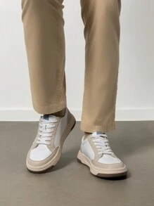 New 2025 Men's Modern Casual Fashion Dual-Color Outsole College Walking Sneakers - 杏色 - 查看 5