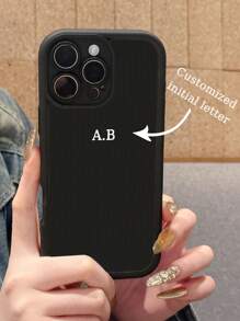 1PC Customizable Personalized Black Letter Engraved Shock-Resistant Phone Case, Suitable As Gift For Couples, Friends, Family For Holidays, Compatible With IPhone 16, 15, 14, 13, 12, 11 Pro Max