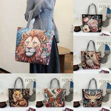 Women  Style Tote Bag Embroidery Shoulder Bag Ladies Cotton Linen Shopping Handbag - B - View 11