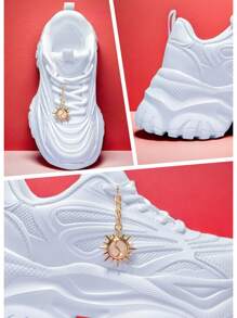Women's Fashion Casual Sports Shoes With Sunflower Metal Decorative Charm, Outdoor All Season High Platform White High Heel Shoes, Lightweight Soft Bottom Shock Absorbing Running Sneakers, Summer Breathable Quick Dry Mesh Sandals, Round Toe Lace-Up White Shoes For College Students, Teenagers, Daily, Date, Workout, Office, Non-Slip Increased Height 7CM Platform Sports Shoes