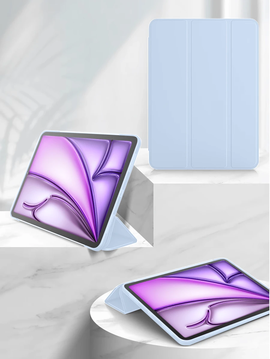 适用于三星 Galaxy 平板电脑/iPad/红米 iPad SE/iPad 的平板电脑保护套,防摔保护,超薄设计,智能支架,自动唤醒/睡眠功能;适用于苹果 iPad Mini 4/5/6(9.7/10.2/10.5 英寸)、Air 4/5/6(第十代,10.9 英寸)、Pro 11 英寸、Air 11 (M2)、Air 13 和 Pro 11 (M4) 的平板电脑保护套 - 淺藍色 - 查看 1