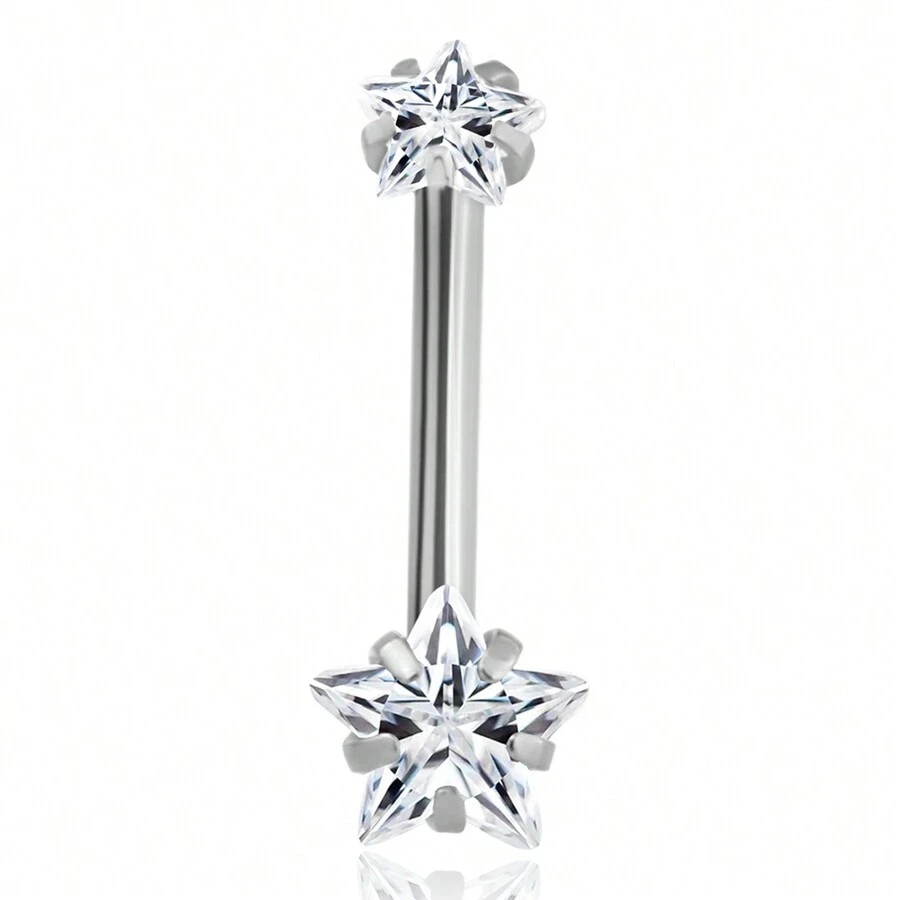 SURGICAL STEEL PIERCING BANANA 2 ZIRCONIA STONES STUDDED STAR - 銀色 - 查看 1