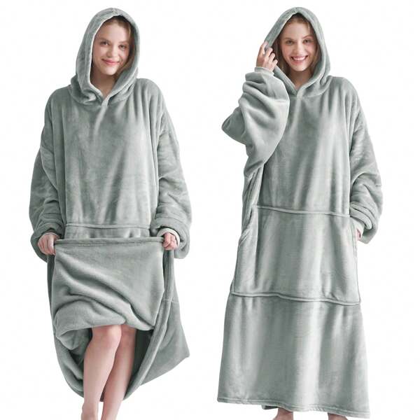 Good Nite Kapuzendecke mit Ärmeln Übergrößen Sweatshirt Plüschmaterial Weich und Gemütlich Sherpa Kuscheldecke Kuschelige Decke Pullover Große Tasche Lange Ärmel Ideal für Zuhause Kühle Abende Entspannung für Männer Frauen in Übergröße