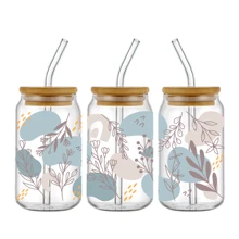 4pcs Bohemian Style Wild Flowers UV DTF Cup Sticker, Adhesive, Suitable For 16oz Glass Jars - DIY Packaging Stickers
