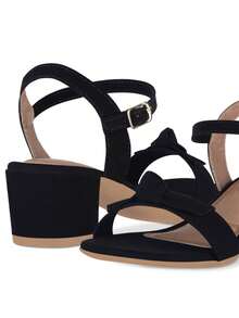 Takata Sandália Feminina Salto Baixo Bloco Moda Confortável Fivela Laço Nó Nobuck Preto Casual Lançamento Festa - Preto - Visão 8