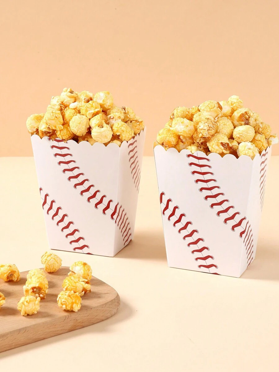 10 piezas Caja de papel con estilo de béisbol para palomitas de maíz, caja contenedora de alimentos, suministros de decoración para fiestas de cumpleaños, día de San Valentín, eventos deportivos y noches de cine familiar con tema de competencia deportiva
