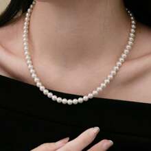 Round White Simulated Shell Pearl Necklace Strand | Pearl Choker Necklace | Jewelry For Women | Birthday Christmas Gift For Mom Wife Sister Best Friend, Gift Box Not Included - 45CM Length Necklace - View 17