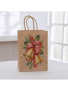 4 piezas/12 piezas Bolsas de regalo de Navidad de papel kraft, bolsas de regalo de Navidad, bolsas de tela de Navidad, bolsas de regalo para fiestas navideñas con asas, adecuadas para celebraciones de Navidad, decoración navideña, decoración de Navidad