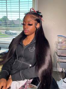 40Inch 250% Density 13x6 Lace Front Wigs Human Hair Straight HD Lace Front Wigs Human Hair 250% Density Pre Plucked With Baby Hair Straight Wigs Frontal Wigs Human Hair For Women Natural Black - Natural Black - View 3