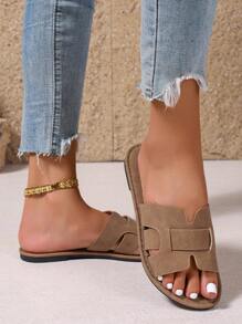 Dép xỏ ngón đế bằng phong cách Hàn Quốc dành cho nữ, dép hở mũi thông thường cho mùa xuân hè, dép La Mã thời trang để mặc với váy, phù hợp cho bãi biển, căn hộ, ngoài trời - màu nâu - Xem 5