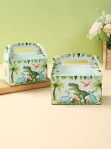 Caja de regalo con tema de dinosaurio, 4 piezas. Caja de papel con patrón de animales de la jungla de dinosaurio, bolsa de caramelos con asa. Decoración para fiesta de cumpleaños, decoración de fiesta de dinosaurios, decoración de fiesta de la jungla, decoración de cumpleaños, empaque para galletas, cupcakes, bocadillos. - Multicolor - Ver 2
