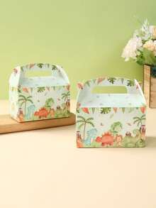 Caja de regalo con tema de dinosaurio, 4 piezas. Caja de papel con patrón de animales de la jungla de dinosaurio, bolsa de caramelos con asa. Decoración para fiesta de cumpleaños, decoración de fiesta de dinosaurios, decoración de fiesta de la jungla, decoración de cumpleaños, empaque para galletas, cupcakes, bocadillos. - Multicolor - Ver 4