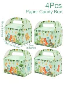 Caja de regalo con tema de dinosaurio, 4 piezas. Caja de papel con patrón de animales de la jungla de dinosaurio, bolsa de caramelos con asa. Decoración para fiesta de cumpleaños, decoración de fiesta de dinosaurios, decoración de fiesta de la jungla, decoración de cumpleaños, empaque para galletas, cupcakes, bocadillos. - Multicolor - Ver 9