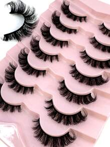 HBZGTLAD 7 对自然猫眼 3D 仿貂皮睫毛，纤长浓密假睫毛，质地柔软 - 黑色 - 查看 1