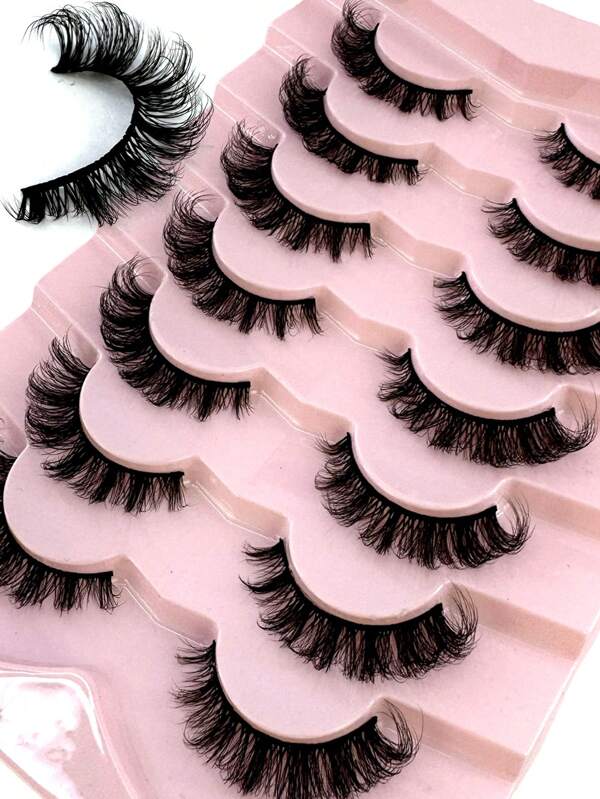 HBZGTLAD 7 对自然猫眼 3D 仿貂皮睫毛，纤长浓密假睫毛，质地柔软