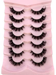 HBZGTLAD 7 对自然猫眼 3D 仿貂皮睫毛，纤长浓密假睫毛，质地柔软 - 黑色 - 查看 4