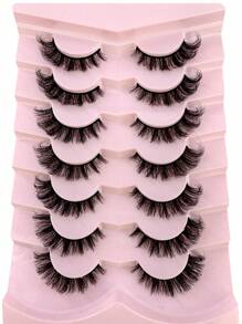 HBZGTLAD 7 对自然猫眼 3D 仿貂皮睫毛，纤长浓密假睫毛，质地柔软 - 黑色 - 查看 3