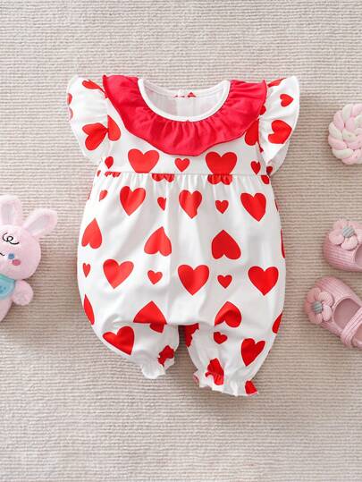 Yierying 女婴可爱全身心印花无袖休闲连体裤情人节
