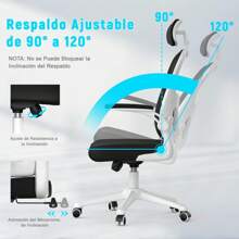 MIKOMIKA Office Chair, Gaming Chair, Ergonomic Desk Chair With Headrest, Adjustable And With Lumbar Support Breathable Mesh Backrest 90° Folding Armrests 360° Swivel (SF168-001) - 白色 - 查看 5