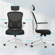 MIKOMIKA Office Chair, Gaming Chair, Ergonomic Desk Chair With Headrest, Adjustable And With Lumbar Support Breathable Mesh Backrest 90° Folding Armrests 360° Swivel (SF168-001) - 白色 - 查看 2