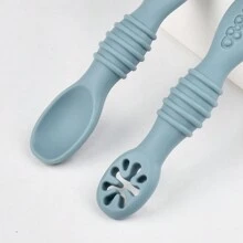 硅胶婴儿勺，婴儿食物喂食用穿孔勺，婴儿新生儿专用软勺，硅胶 - 彩色 - 查看 5