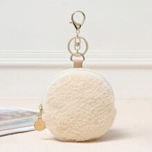 1 chiếc túi đựng tiền xu giả Cashmere hình tròn, túi đựng tai nghe mini, móc chìa khóa di động, mặt dây chuyền túi xách cho phụ nữ, quà tặng cho phụ nữ nhân ngày lễ tình nhân - trắng - Xem 8