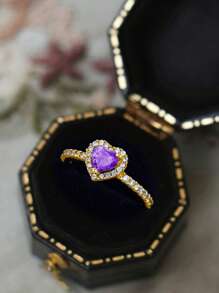 1 pieza Anillo de diamante morado alto brillo joyería de mujer de plata de ley 925 con circonita lujo precioso regalo de joyería fina para boda anillo de promesa