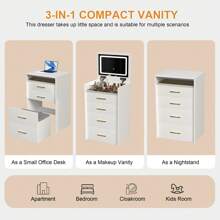 3 In 1 Vanity Desk With Open Top Mirror,Small Make Up Vanity Set With Visible Glass Desktop,Compact Makeup Vanity With 3 Drawers,Dressing Table For Bedroom - 白色 - 查看 3