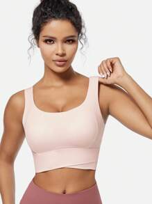 Camiseta de yoga transpirable con sujetador deportivo con función de recogida y a prueba de golpes que le da una hermosa forma a la espalda. Camiseta de entrenamiento para gimnasio.