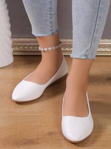 软底舒适低跟女鞋夏季新款一脚蹬低帮平底休闲乐福鞋不累脚妈妈鞋大码低帮平底鞋 - 白色 - 查看 4